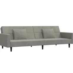 vidaXL Bäddsoffa 2-sits med två kuddar ljusgrå sammet