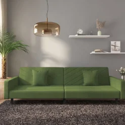 vidaXL Bäddsoffa 2-sits med två kuddar mörkgrön sammet