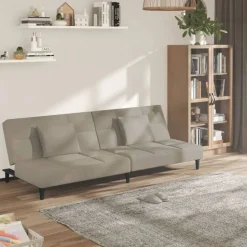 vidaXL Bäddsoffa 2-sits med två kuddar ljusgrå sammet