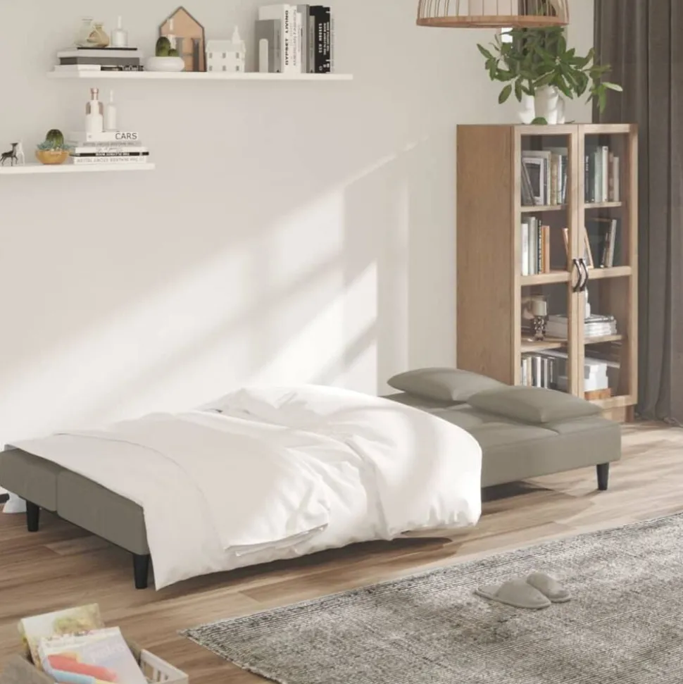 vidaXL Bäddsoffa 2-sits med två kuddar ljusgrå sammet
