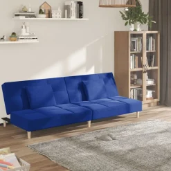 vidaXL Bäddsoffa 2-sits med två kuddar blå tyg