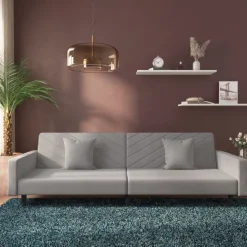 vidaXL Bäddsoffa 2-sits med två kuddar ljusgrå sammet