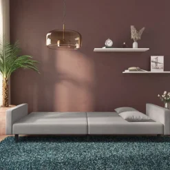 vidaXL Bäddsoffa 2-sits med två kuddar ljusgrå sammet