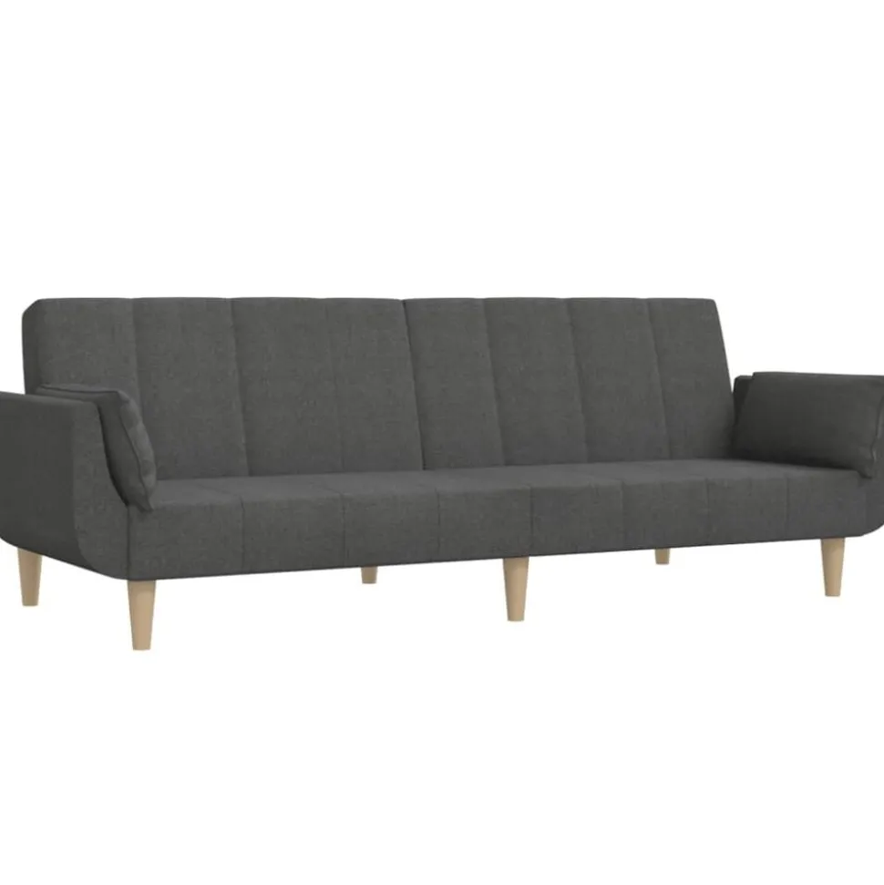vidaXL Bäddsoffa 2-sits med två kuddar mörkgrå tyg