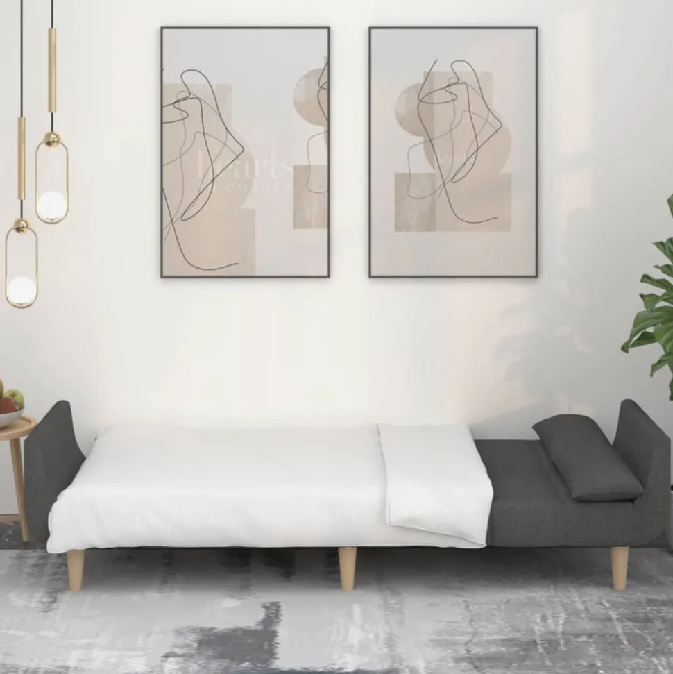 vidaXL Bäddsoffa 2-sits med två kuddar mörkgrå tyg