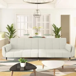 Sale vidaXL Bäddsoffa 2-sits med två kuddar gräddvit sammet Kräm