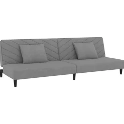 vidaXL Bäddsoffa 2-sits med två kuddar ljusgrå sammet