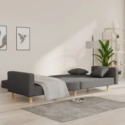 New vidaXL Bäddsoffa 2-sits med två kuddar tyg Mörkgrå