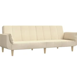 New vidaXL Bäddsoffa 2-sits med två kuddar gräddvit tyg Kräm