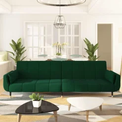 Sale vidaXL Bäddsoffa 2-sits med två kuddar sammet Mörkgrön