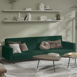 vidaXL Bäddsoffa 2-sits mörkgrön sammet