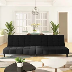 vidaXL Bäddsoffa 2-sits svart sammet