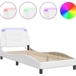vidaXL Bed Frame with LED without Mattress "Zadar" White 80x200 cm