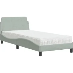New vidaXL Bed with Mattress "Dover" Light Grey 80x200 cm Velvet Ljusgrå