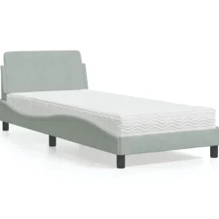 New vidaXL Bed with Mattress "Dover" Light Grey 80x200 cm Velvet Ljusgrå
