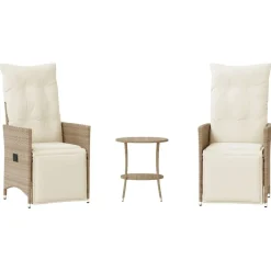 vidaXL Bistrogrupp med dynor 3 delar beige konstrotting