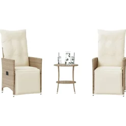 vidaXL Bistrogrupp med dynor 3 delar beige konstrotting