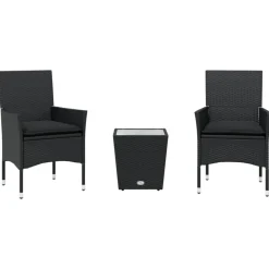 Sale vidaXL Bistrogrupp med dynor 3 delar konstrotting och glas Svart