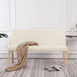 vidaXL Bänk 139,5 cm polyester gräddvit