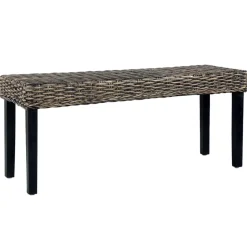 vidaXL Bänk 110 cm svart naturlig kubu-rotting och massivt mahognyträ
