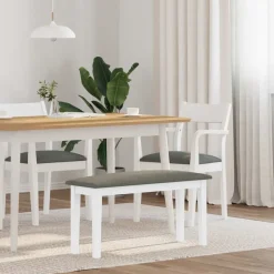 Hot vidaXL Bänk 90 cm vit massivt trä gummi Vit och grå