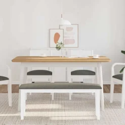 Outlet vidaXL Bänk 110 cm vitt massivt trä gummi Vit och grå