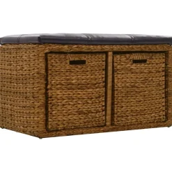 vidaXL Bänk med 2 korgar sjögräs 71x40x42 cm Brun