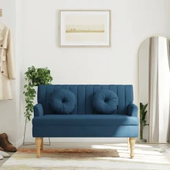 vidaXL Bänk med dynor 113x64,5x75,5 cm tyg Blå