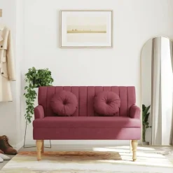 Online vidaXL Bänk med dynor 113x64,5x75,5 cm tyg Vinröd