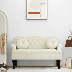 vidaXL Bänk med kuddar gräddvit 120,5x65x75 cm sammet