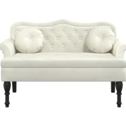vidaXL Bänk med kuddar gräddvit 120,5x65x75 cm sammet