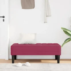 Hot vidaXL bänk med kudde 113 x 57 x 39 cm Sammet Vinröd