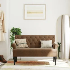 vidaXL Bänk med ryggstöd brun 120x62x75,5 cm konstmocka