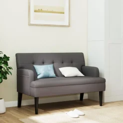 Discount vidaXL Bänk med ryggstöd 112x65,5x75 cm konstläder Grå