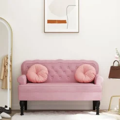 vidaXL Bänk med ryggstöd rosa 119,5x64,5x75 cm sammet
