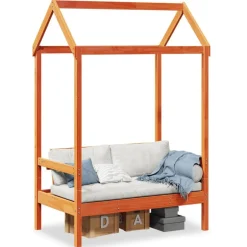 Online vidaXL Bänk med tak 117,5x70x176,5 cm massiv furu Vaxbrun