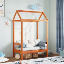 Online vidaXL Bänk med tak 117,5x70x176,5 cm massiv furu Vaxbrun