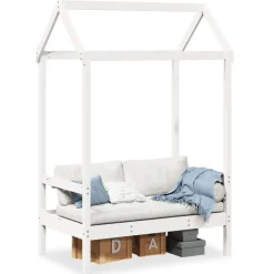 vidaXL Bänk med tak vit 117,5x70x176,5 cm massiv furu