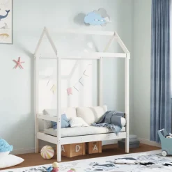 vidaXL Bänk med tak vit 117,5x70x176,5 cm massiv furu