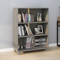 vidaXL Bokhylla HAMAR ljusgrå 85x35x112 cm massiv furu