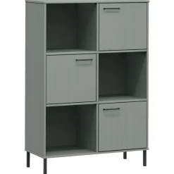 vidaXL Bokhylla med metallben OSLO grå 90x35x128,5 cm massivt trä