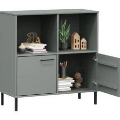 vidaXL Bokhylla med metallben OSLO grå 90x35x90,5 cm massivt trä