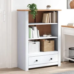 vidaXL Bokhylla vit 80x35x110 cm massiv furu panama
