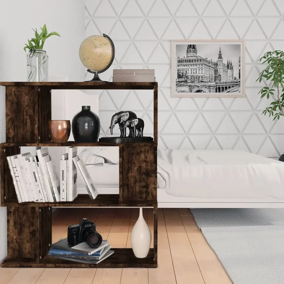 vidaXL Bokhylla/rumsavdelare rökfärgad ek 80x24x96cm konstruerat trä