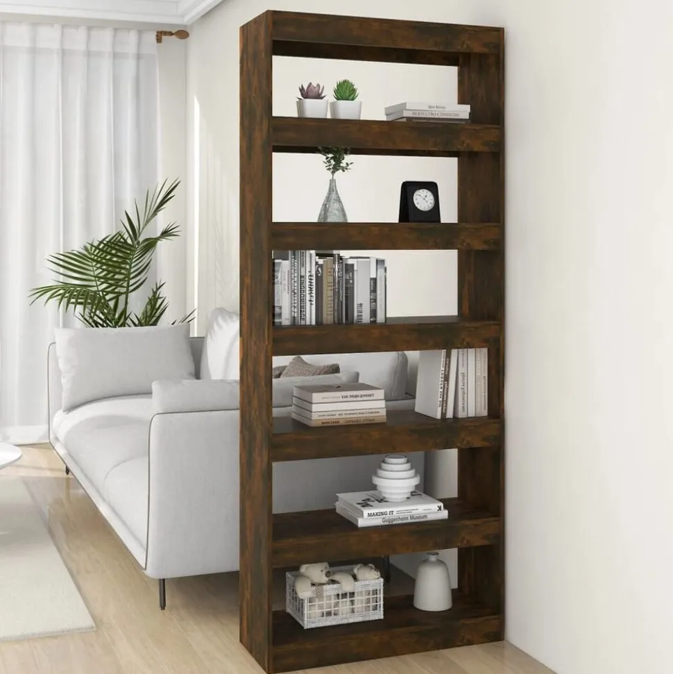 vidaXL Bokhylla/Rumsavdelare rökfärgad ek 80x30x198 cm konstruerat trä