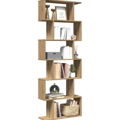 New vidaXL Bokhylla/Rumsavdelare 6 hyllor ek 70x24x193 cm konstruerat trä artisan ek