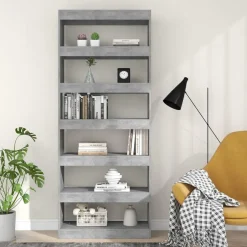 Outlet vidaXL Bokhylla/Rumsavdelare 80x30x198 cm konstruerat trä Betonggrå