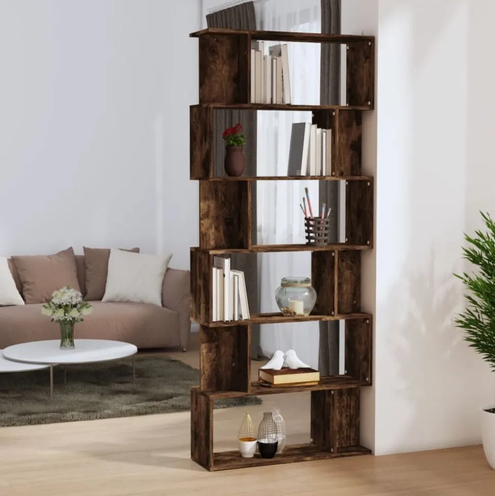 vidaXL Bokhylla/rumsavdelare rökfärgad ek 80x24x192 cm konstruerat trä