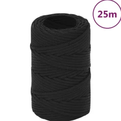 New vidaXL Båtlina hel 2 mm 25 m polypropen Svart