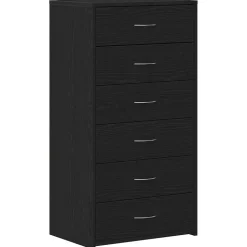 vidaXL Byrå 6 lådor svart ek 50x34x96 cm konstruerat trä